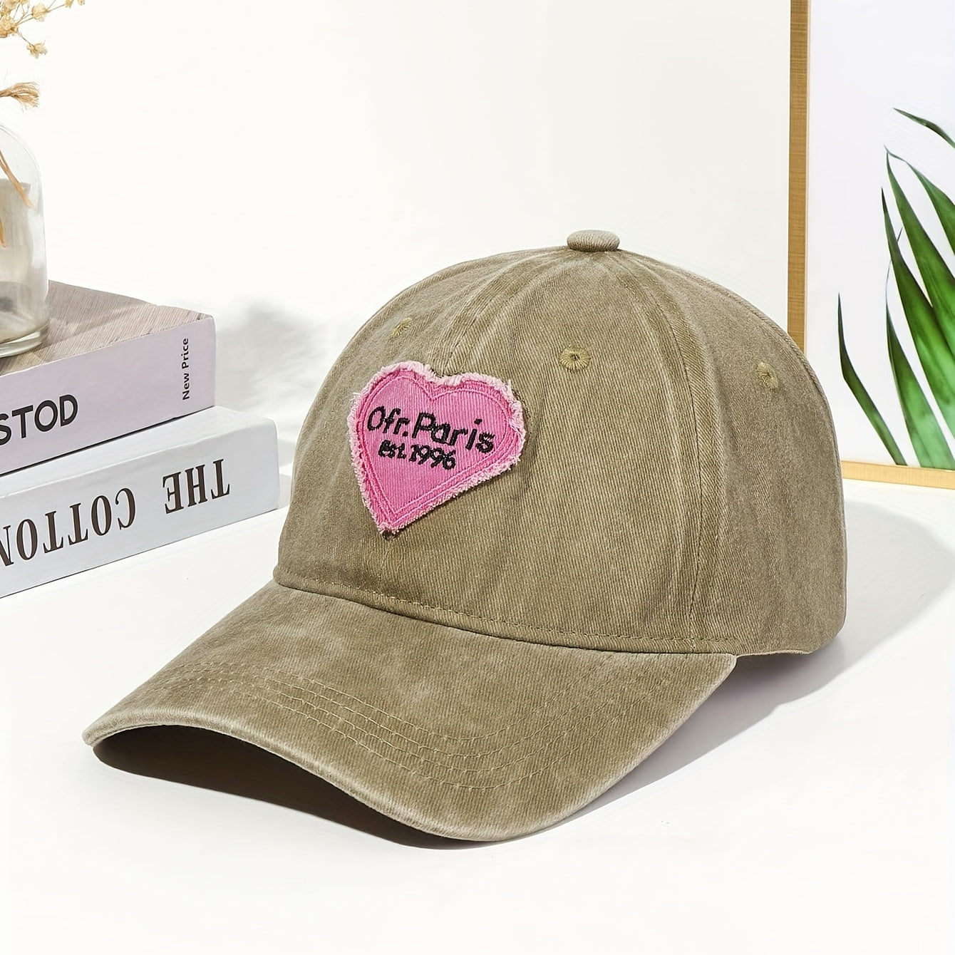 Ripped Heart Embroidery Baseball Cap Vintage Washed Distressed Cotton Dad Hats