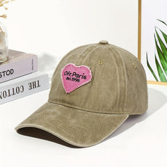 Ripped Heart Embroidery Baseball Cap Vintage Washed Distressed Cotton Dad Hats