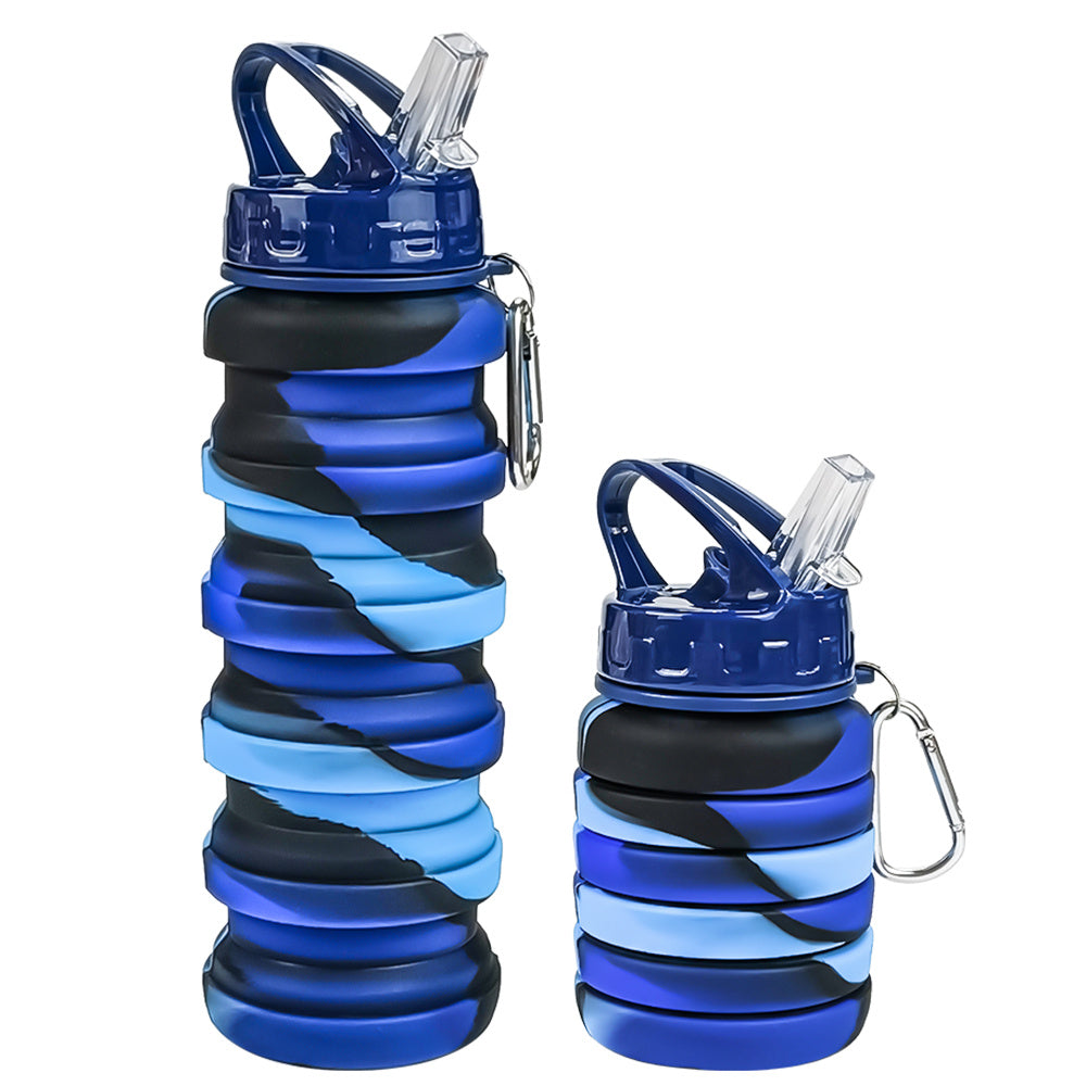 Mumutan Silicone Collapsible Water Bottle 16oz Expandable Straw Leak Proof