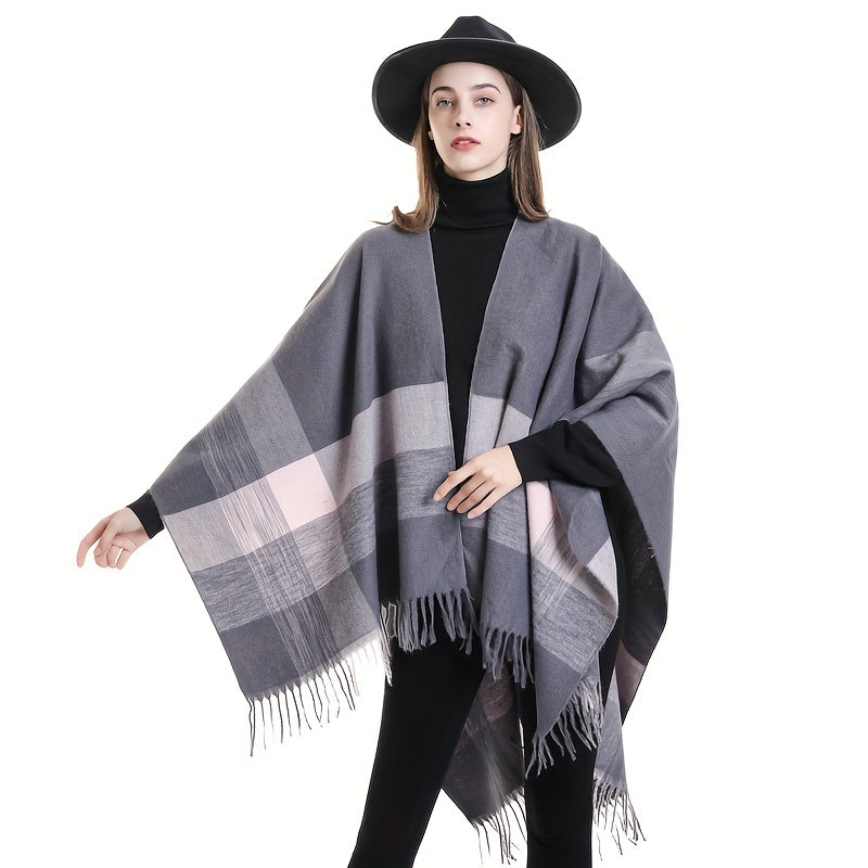 Striped Warm Shawl Casual Sunscreen Tassel Shawl Cardigan Wrap