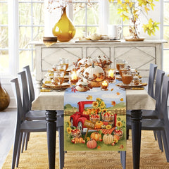 Thanksgiving Table Runner Pumpkin Truck Maple Leaf Pattern Home Decor
