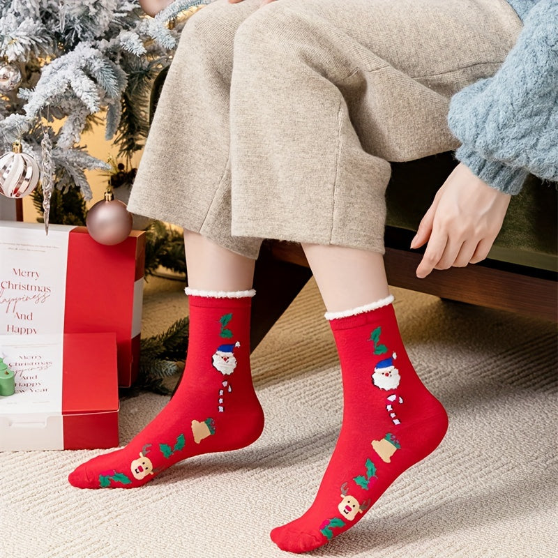 5 Pairs Cartoon Print Socks Christmas Women's Stockings & Hosiery