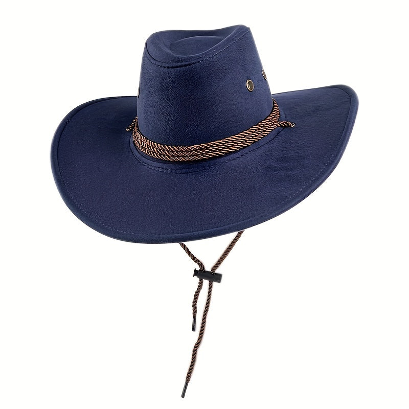 Solid Suede Cowboy Hat Vintage Jazz Fedora Cap Knight Hat Sunscreen