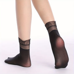 Breathable Guaze Trim Socks Thin Textured Mid Tube Women's Stockings