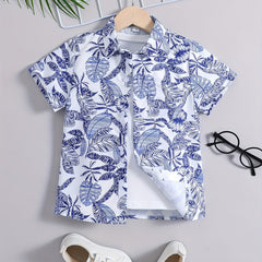 Boys Leaves Print Shirt Preppy Style For Summer Kids Clothes