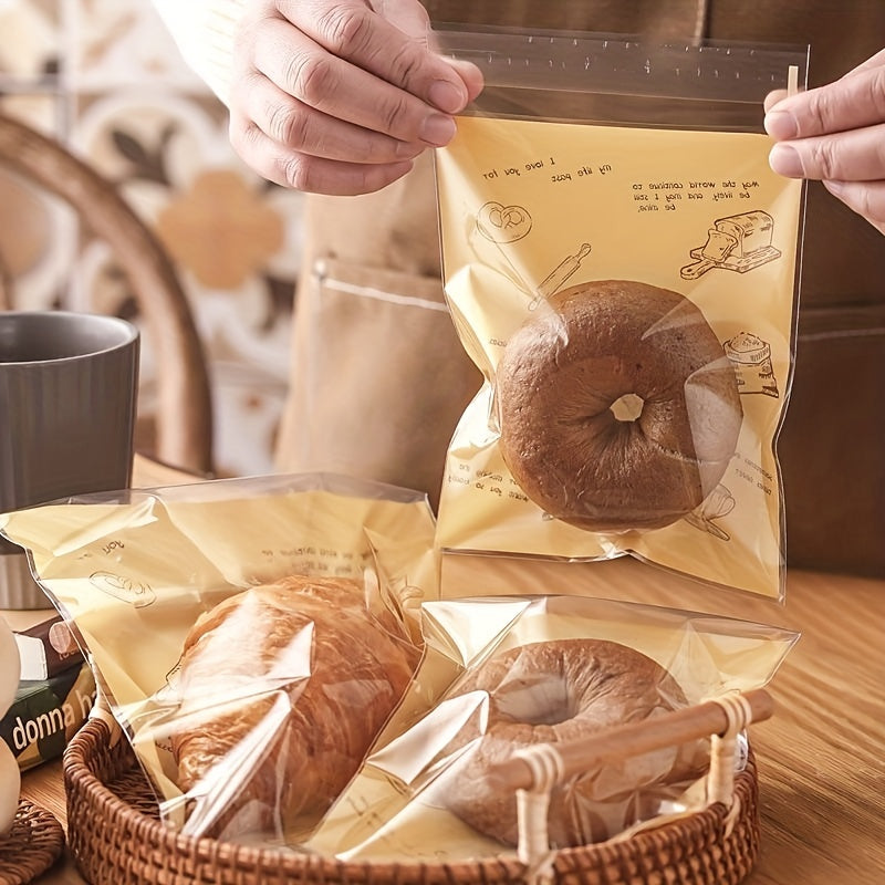 50 Self Adhesive Sealing Bakery Bags for Bread Croissants Biscuits