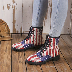 Women's Retro Ankle Combat Boots Lace Up Shoes For 4th Of July