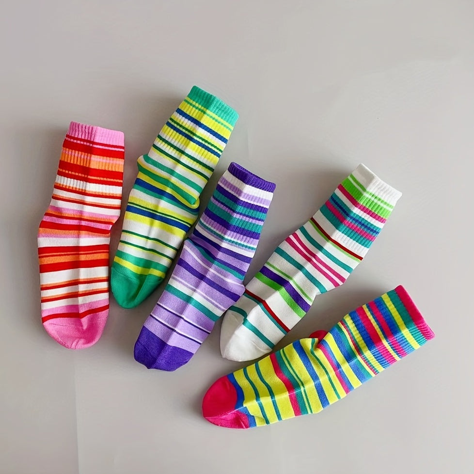 Girls Kids Cartoon Funny Boneless Socks Breathable Comfy Casual Striped Socks
