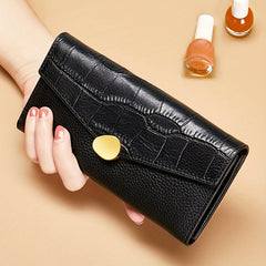 Casual Leather Wallets with Snap Closure - Crocodile Embossed