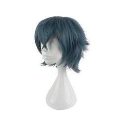 Men's 14 Inch Cyan Gray Anime Dress Up Wig