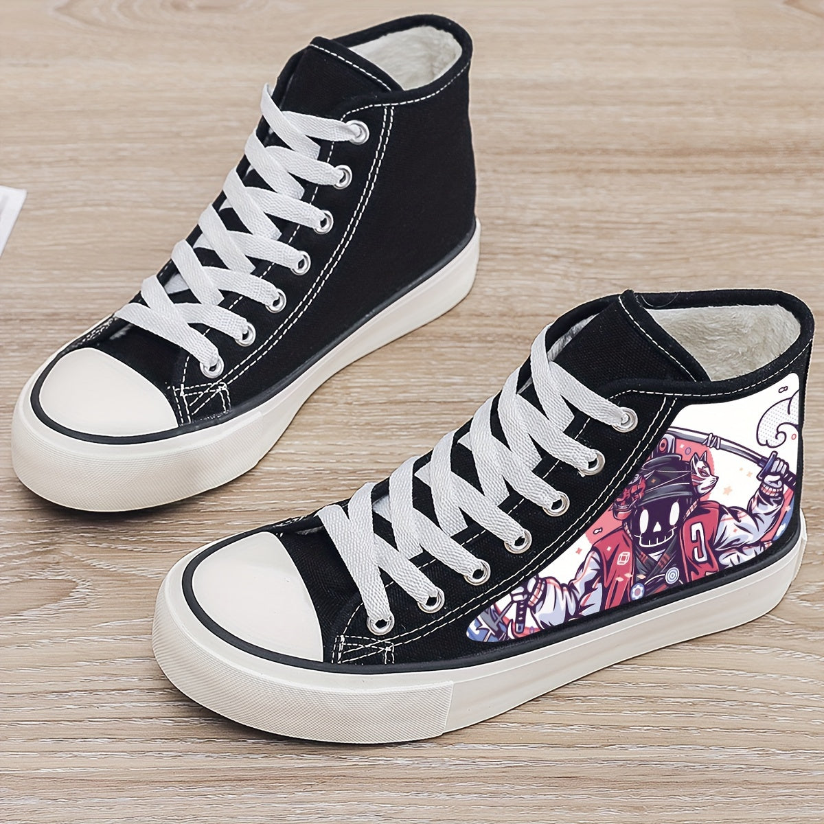 Girl's High Top Anime Skate Shoes With Warm Plush Lining