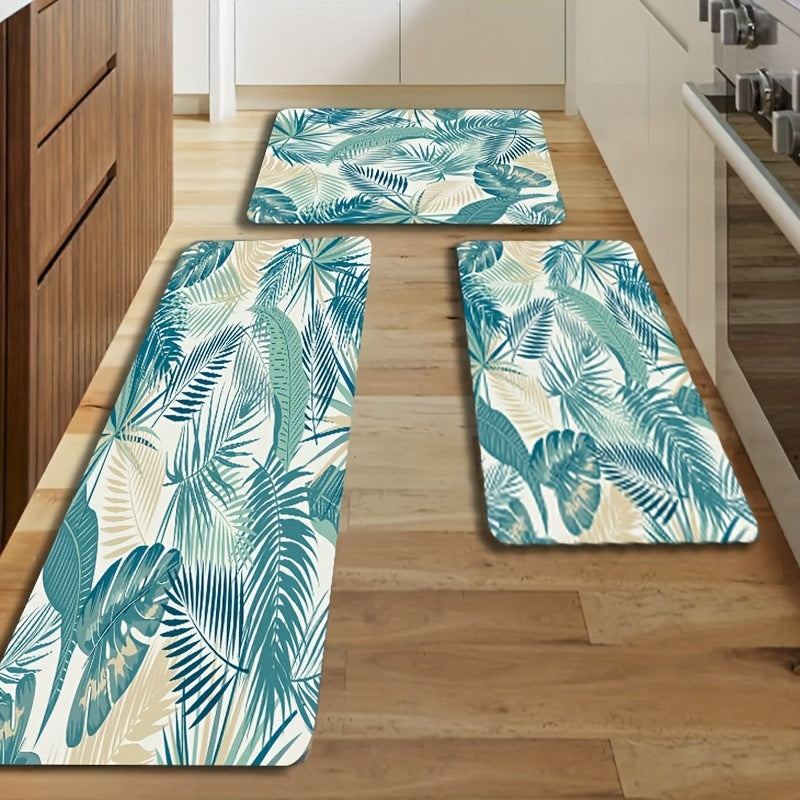 Tropical Leafs Print Kitchen Rug Soft Anti Fatigue Mat