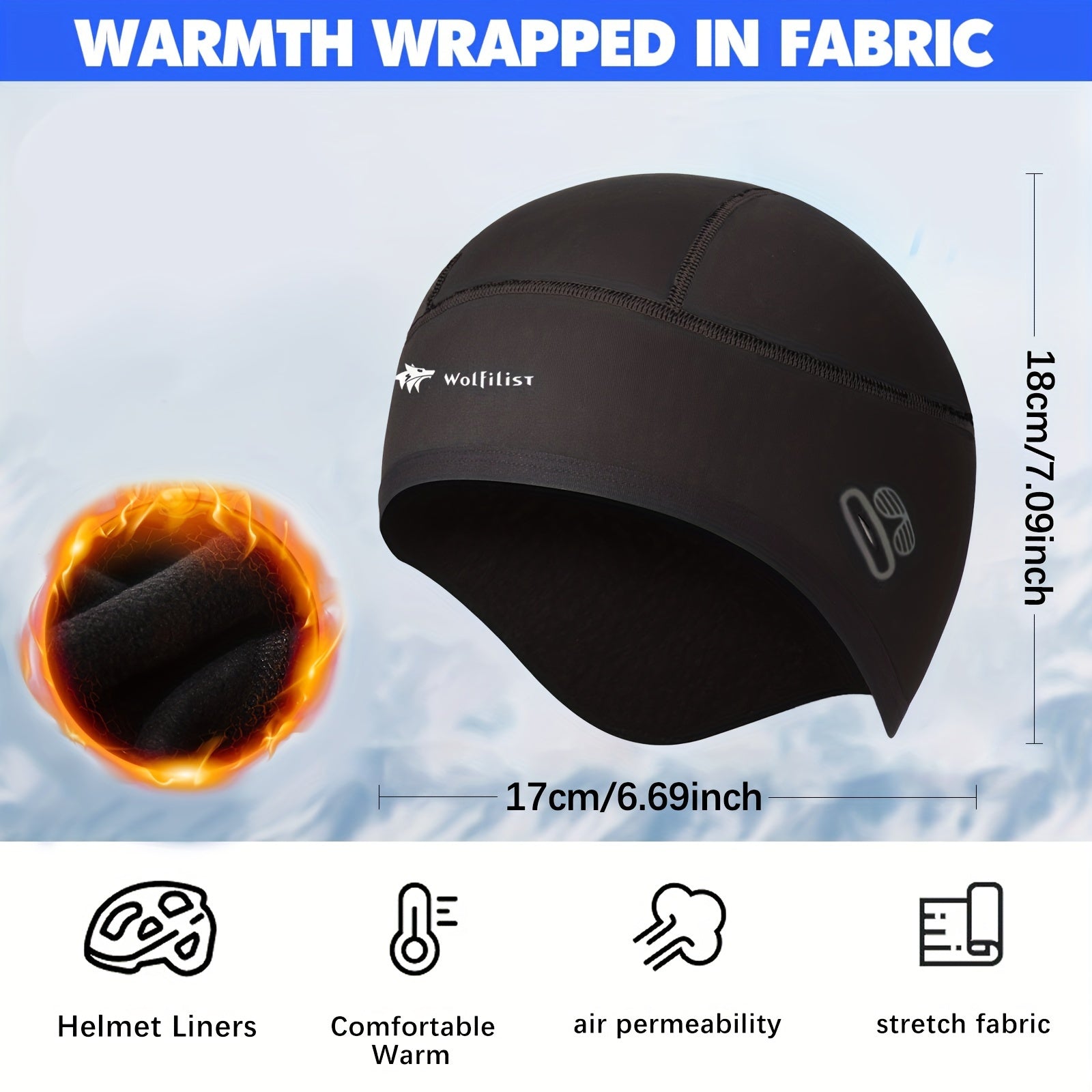 Skull Cap Sweat Wicking Helmet Liner with Ear Covers for Riding Cycling Running