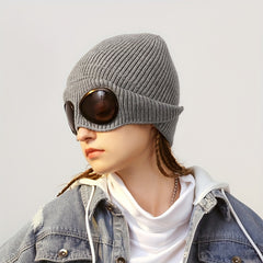 Knitted Hat With Sunglasses For Autumn And Winter Coldproof Beanie