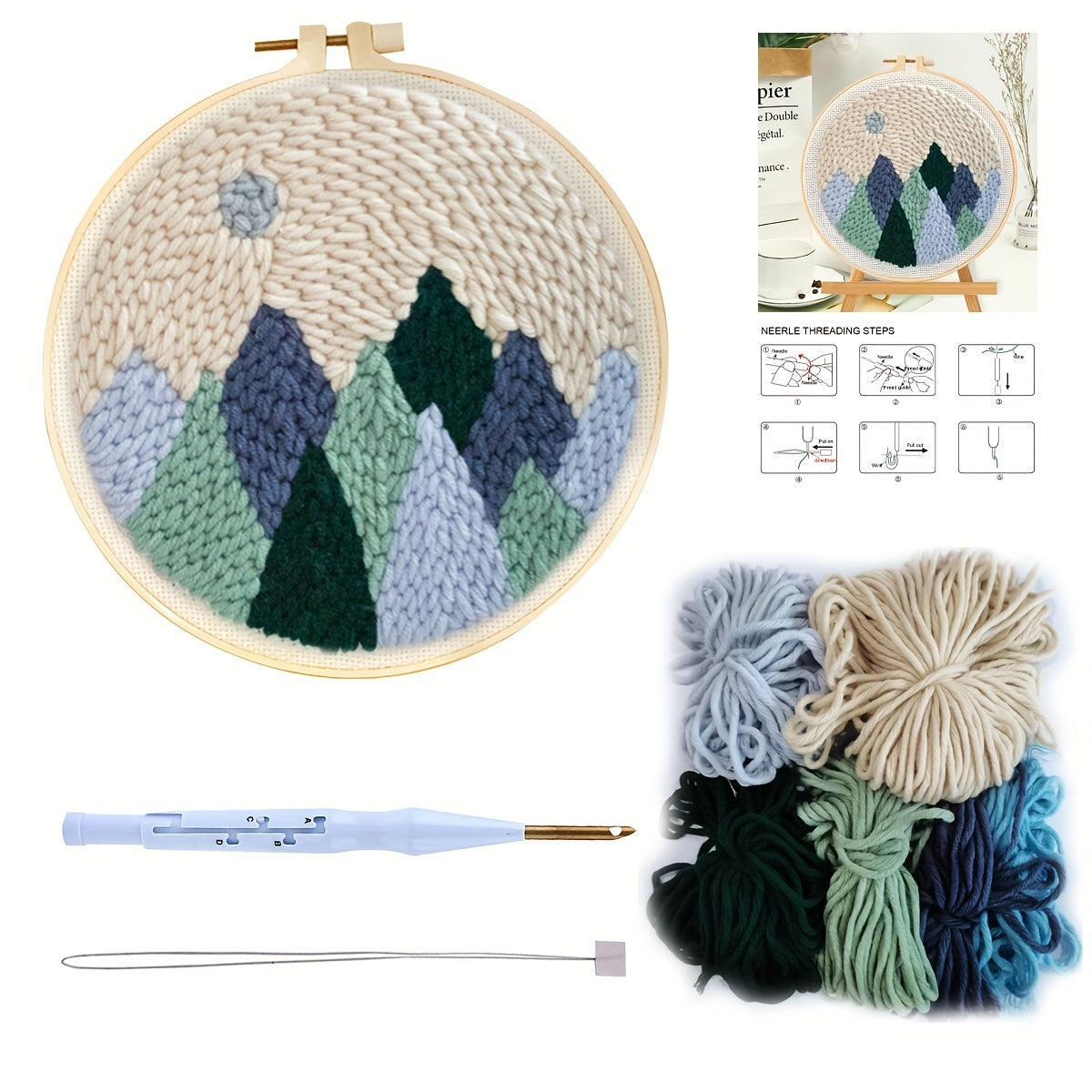 Mountain Pattern Punch Needle Starter Kit DIY Embroidery Kits With Instruction