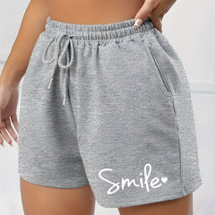 Plus Size Women's Letter Print Sports Shorts with Pockets