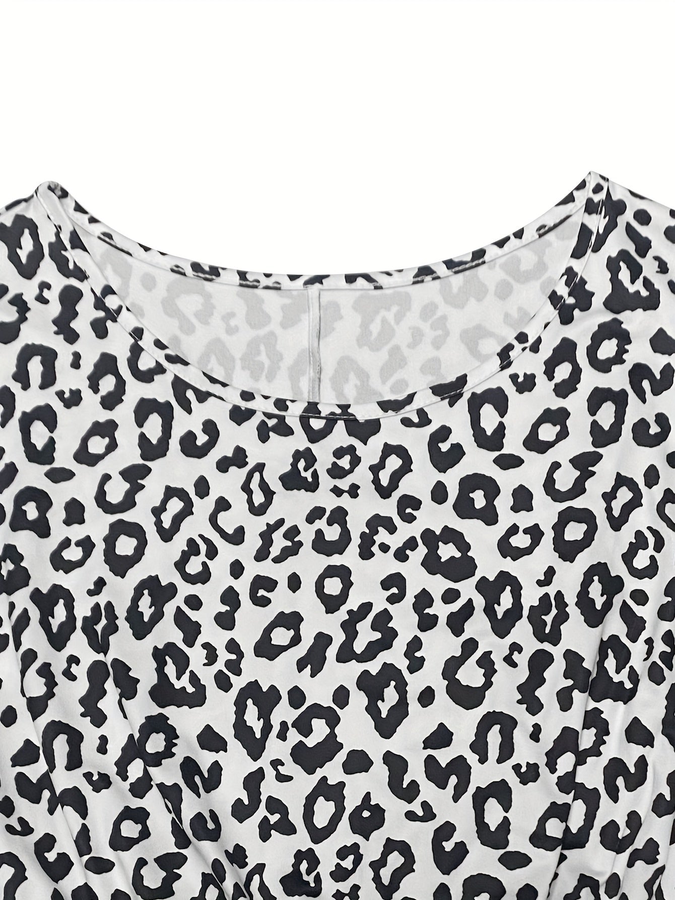 Leopard Print Long Sleeve Casual Dress with Pockets