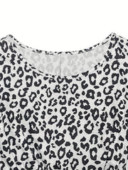 Leopard Print Long Sleeve Casual Dress with Pockets