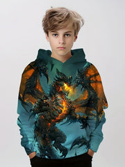 Dragon 3D Print Boys Casual Pullover Hooded Sweatshirt