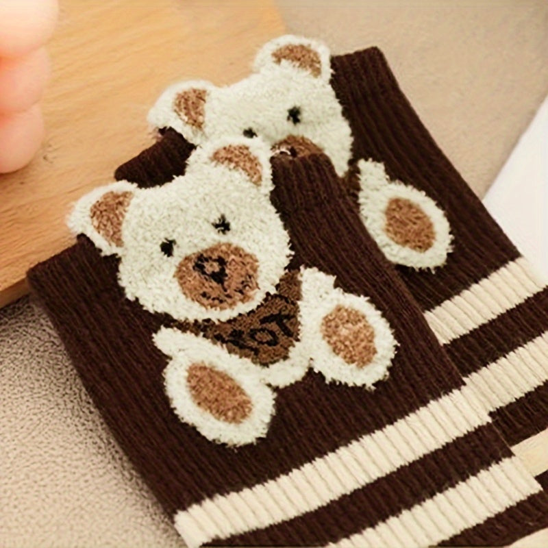 5 Pairs Bear & Smiling Print Socks Comfy & Mid Tube Socks Women's Stockings