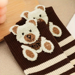 5 Pairs Bear & Smiling Print Socks Comfy & Mid Tube Socks Women's Stockings