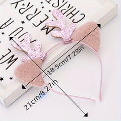 Women's Plush Ears Sequin Antlers Hair Hoop for Christmas Party