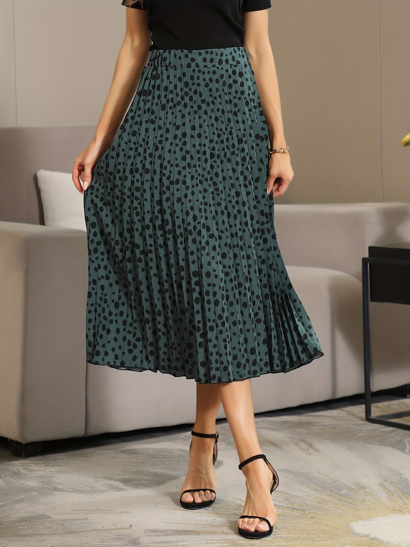 Dalmatian Print Pleated Skirt for Women