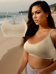Plus Size Sports Bra Women's Scoop Neck Medium Stretch Fitness Bra