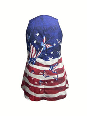 American Flag & Butterfly Print Tank Top