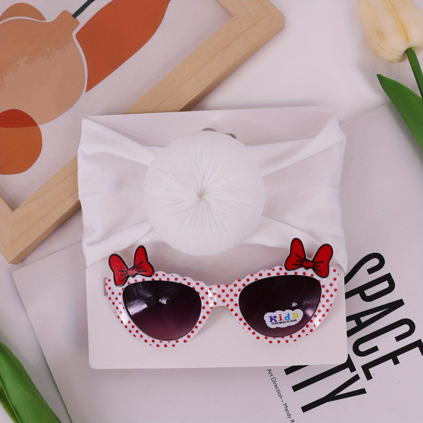 Kids Fashion Hair Accessories Set - Elastic Donut Headband & Glasses