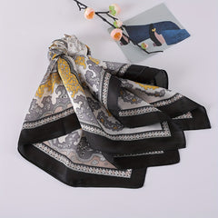 Letter Floral Print Bandana Block Satin Square Scarf