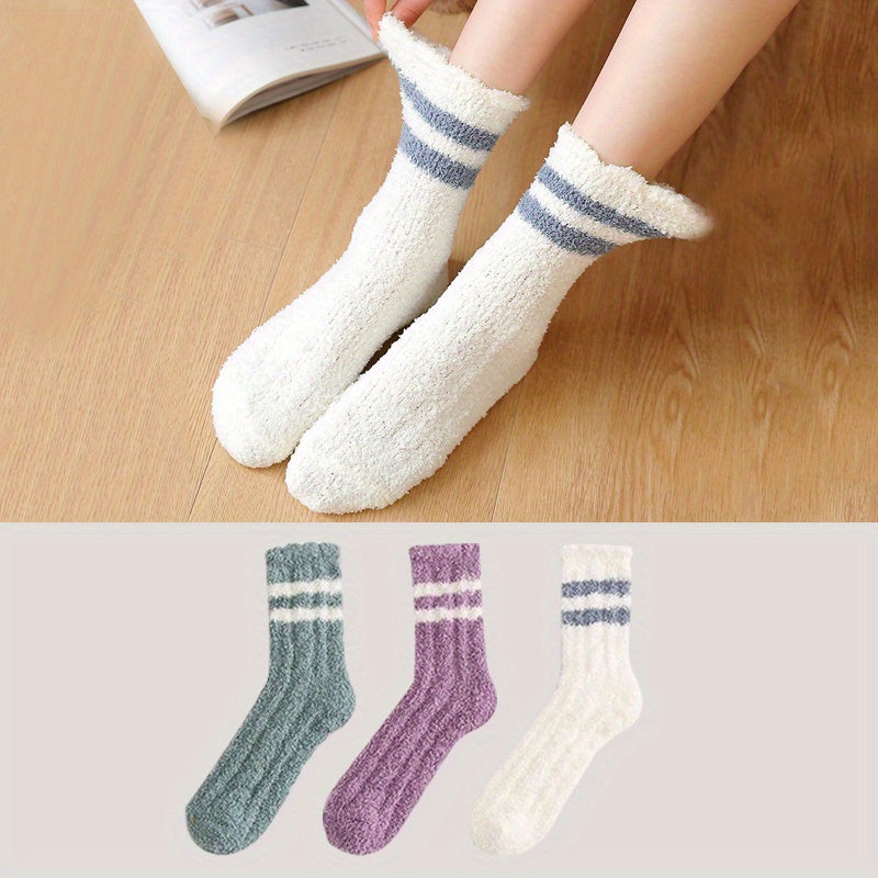 3 Pairs Striped Fuzzy Socks Mid Tube Women's Stockings & Hosiery