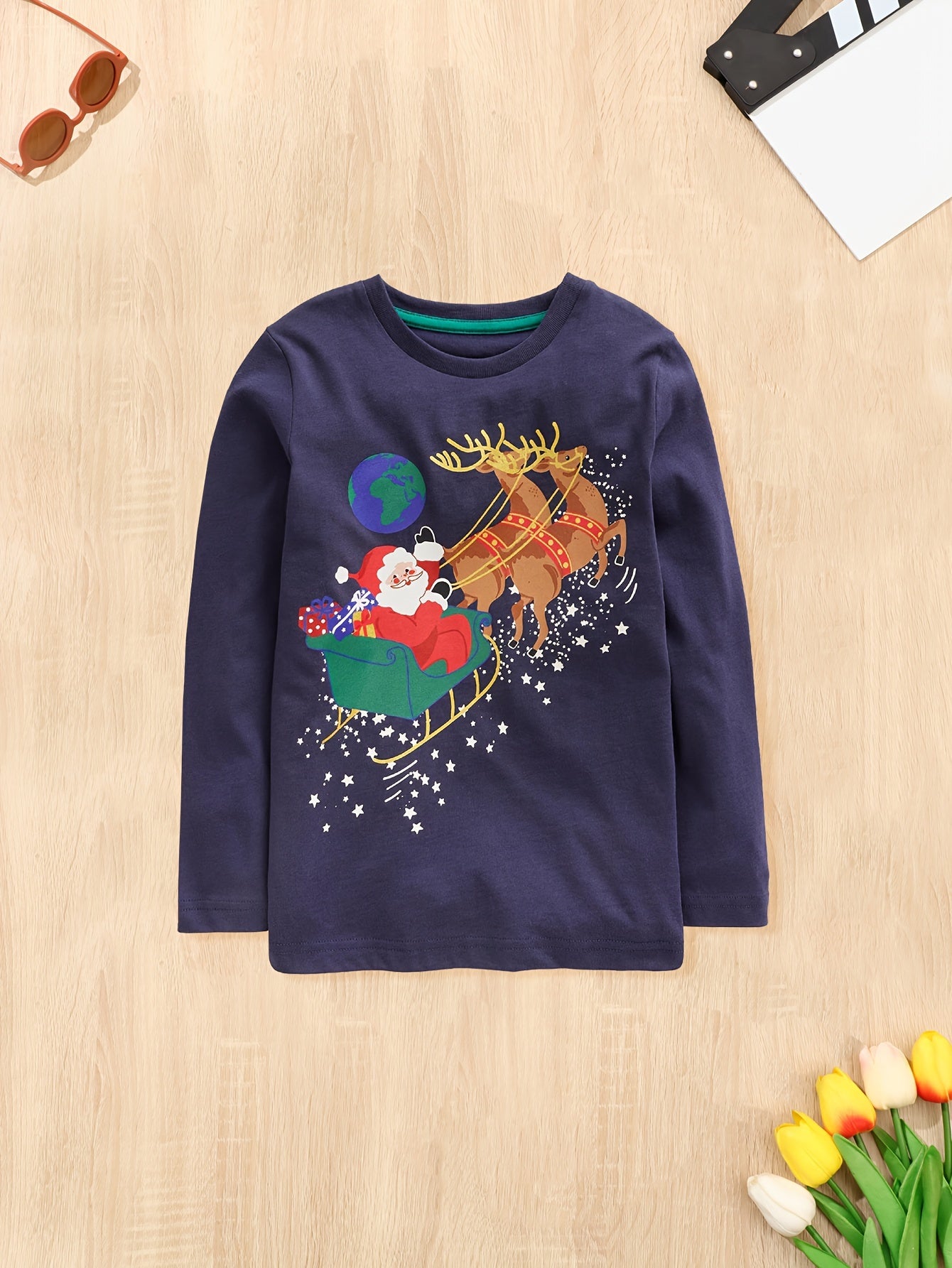 Christmas Sleigh Print Boy's Holiday T shirt