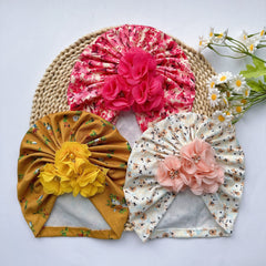 Baby Floral Pattern Beanie with Pearl Decoration