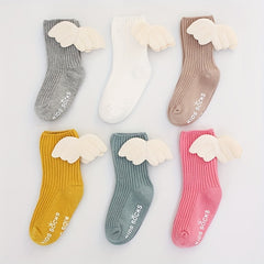 3 Pairs Girls Wing Non-slip Socks, Breathable Soft Socks