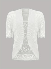 Solid Cut Out Open Front Cardigan Casual Half Sleeve Cardigan