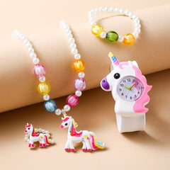 Unicorn Watch Necklace Hair Clips Bracelet Set Kids Birthday Christmas Gift