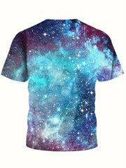 3D Dreamy Outer Space Graphic Short Sleeve T Shirt Loose Fit Pullover