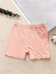 4pcs Toddler Girls Frill Trim Bow Waist Cotton Shorts Set