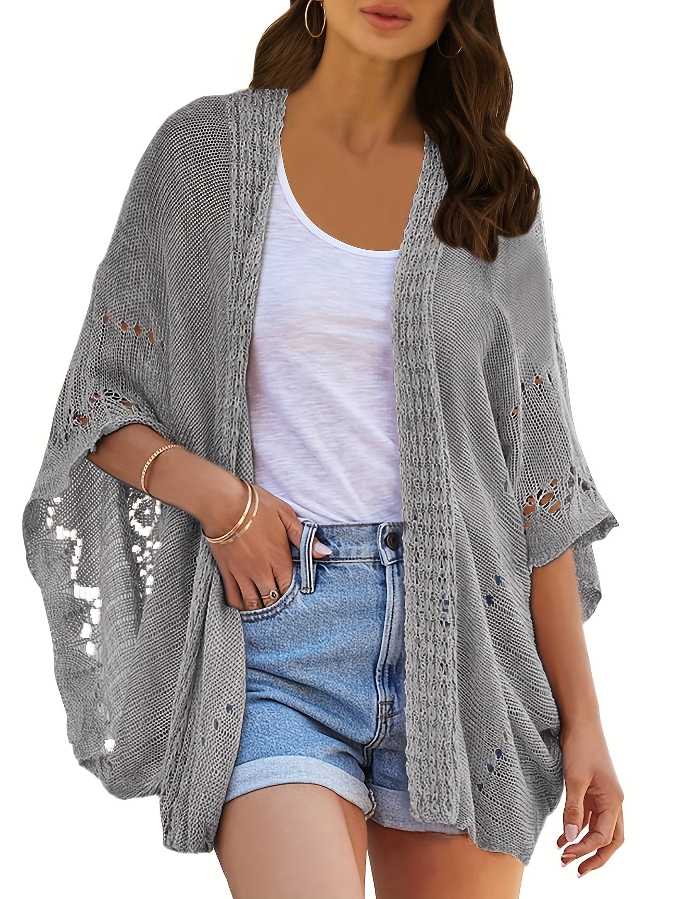 Crochet Draped Knit Cardigan Women's Sweater