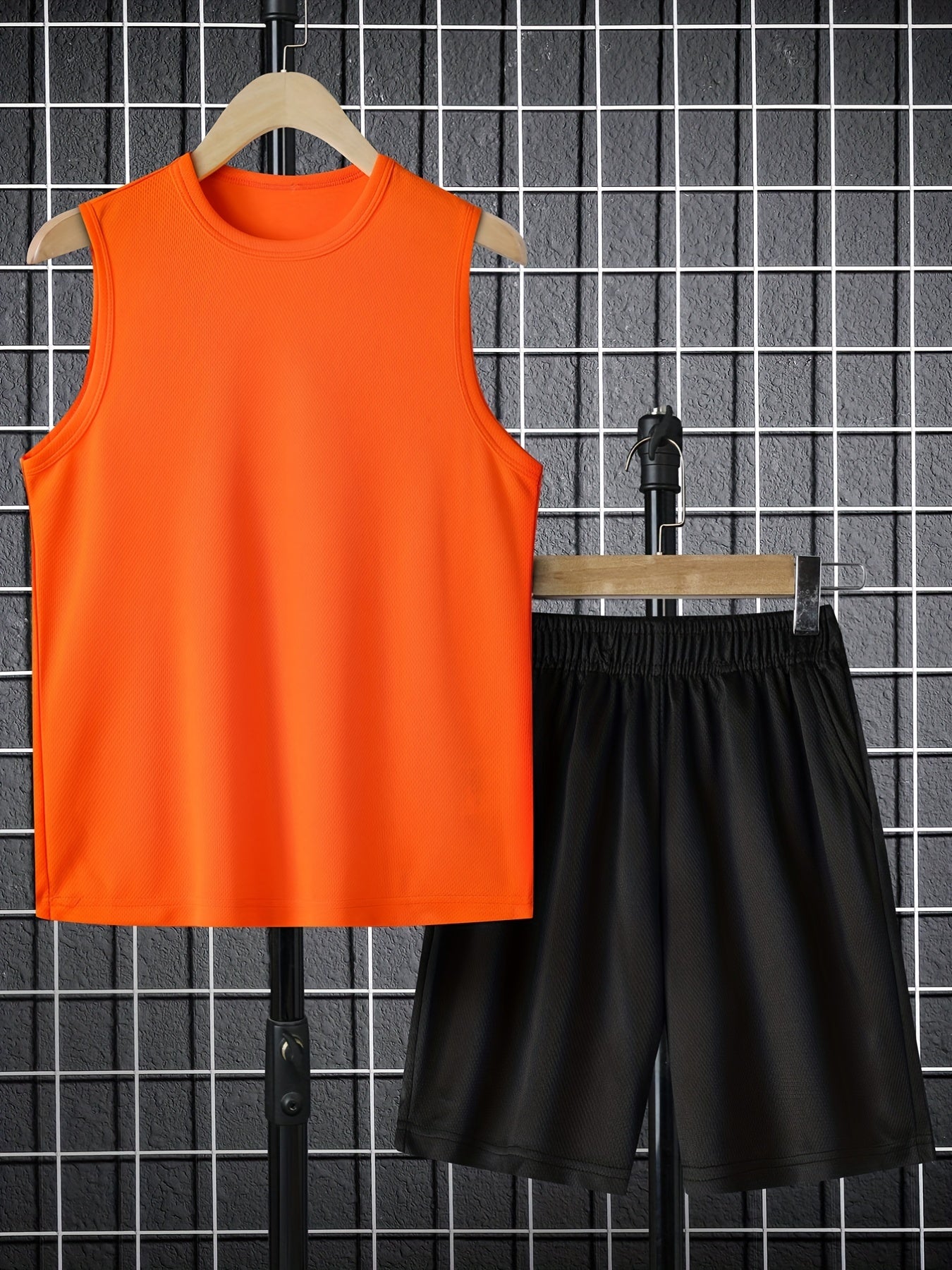 2pcs Boys Crew Neck Tank Top & Track Shorts Set Kids Summer Clothes