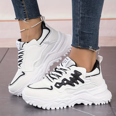 Faux Leather Chunky Sneakers Versatile Running Shoes