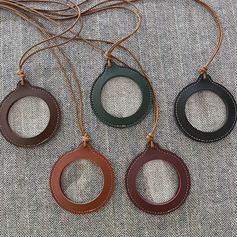 Vintage Leather Strap Necklace Magnifying Glass Pendant Locket