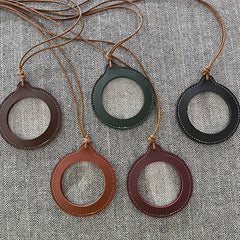 Vintage Leather Strap Necklace Magnifying Glass Pendant Locket
