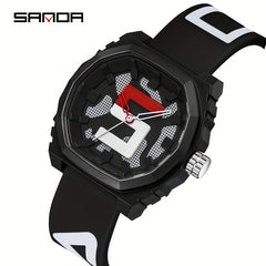 Sanda Large Digital Watch Red Strap Waterproof 24 Hour Stopwatch Rubber Sports