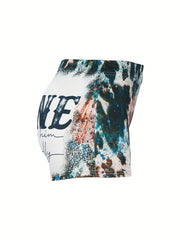 Slogan Print Tie Dye High Rise Shorts