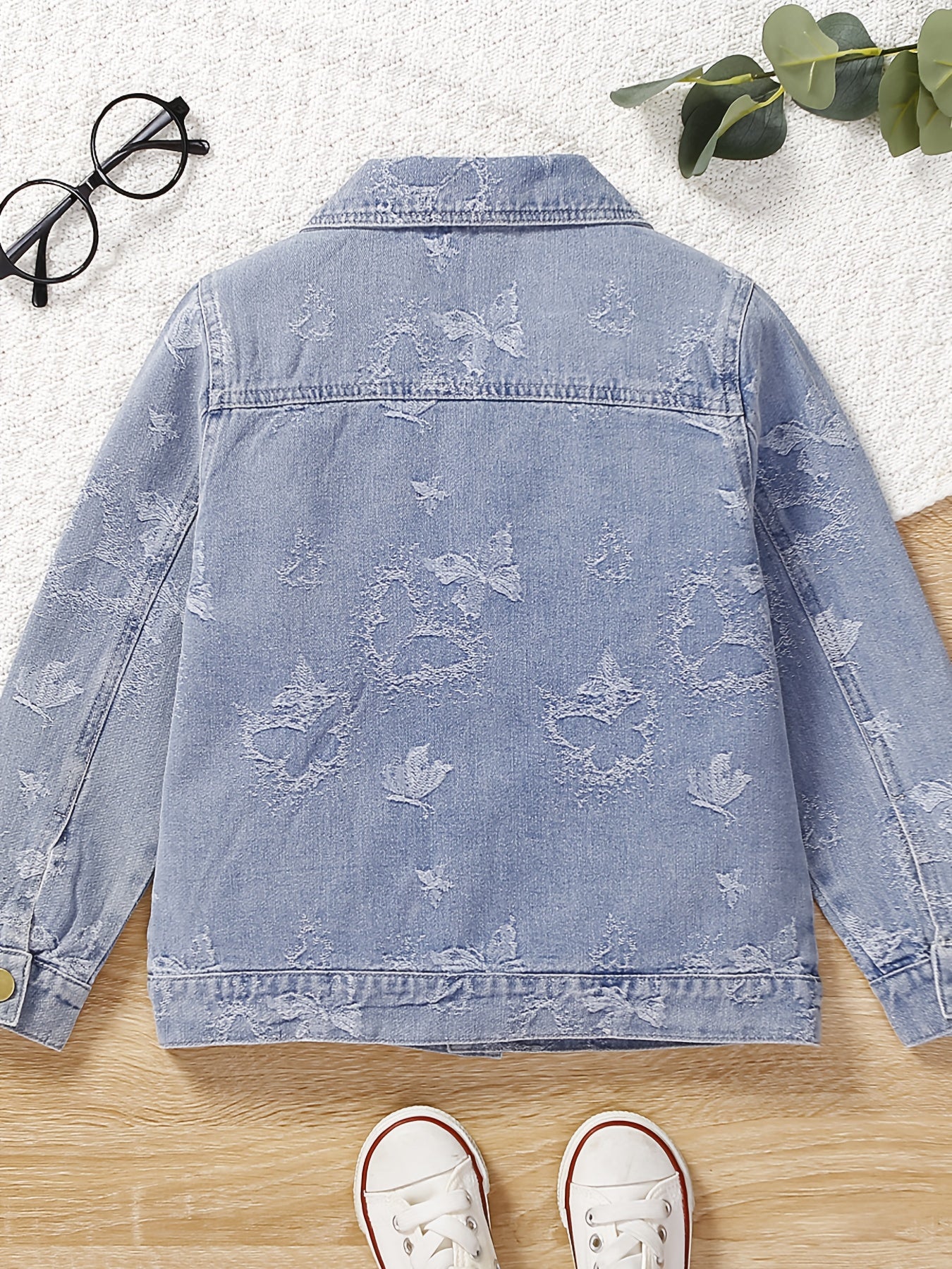 Kid Girls Casual Floral Allover Print Button Down Denim Jacket