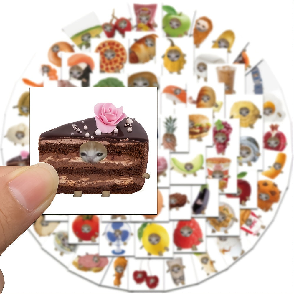 66 Funny Food Cat Waterproof Stickers for Various Surfaces