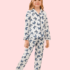 Kids 2pcs Butterfly Print Pajama Set Long Sleeve Top & Pants