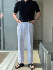 Knit Short Sleeve Polo Shirt V-Neck Button Up Casual Top Men's Tee